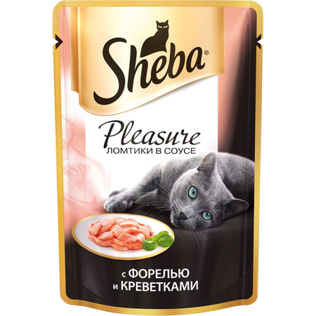 17747c000 Sheba паучи в форме ломтиков форели и креветок в соусе для взрослых кошек