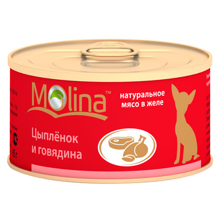 Molina консервы для собак Цыпленок с говядиной - 80 гр х 12 шт