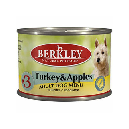 Berkley Adult Dog Menu Turkey Apples № 3 паштет для взрослых собак с натуральным мясом индейки с яблоками - 200 г х 6 шт