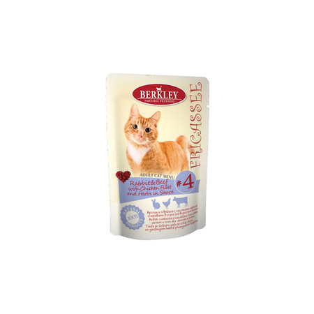 Berkley Fricassee Adult Cat Menu Rabbit&Beef with Chicken Fillet and Herbs in Sauce №4