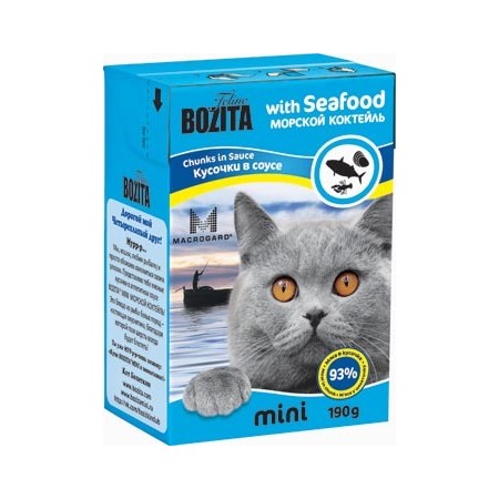Bozita MINI консервы для кошек кусочки в соусе Морской коктейль 190 гр х 16 шт