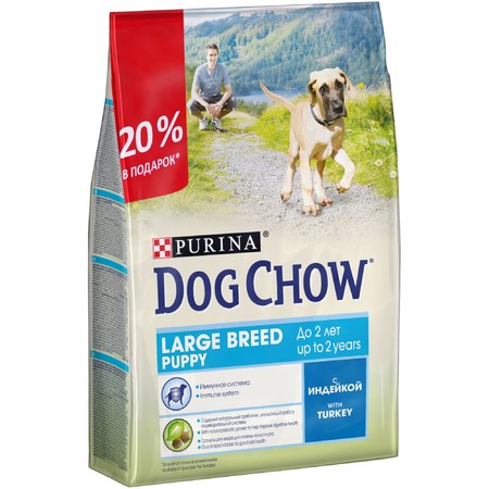 Сухой корм Purina Dog Chow Puppy Large Breed для щенков крупных пород до 2 лет с индейкой - 2.5 кг