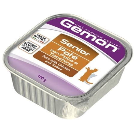 GEMON cat для пожилых кошек паштет с курицей и индейкой 32 шт х100 гр