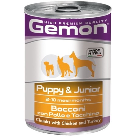 GEMON dog для щенков с кусочками курицы и индейки 24 шт х415 гр