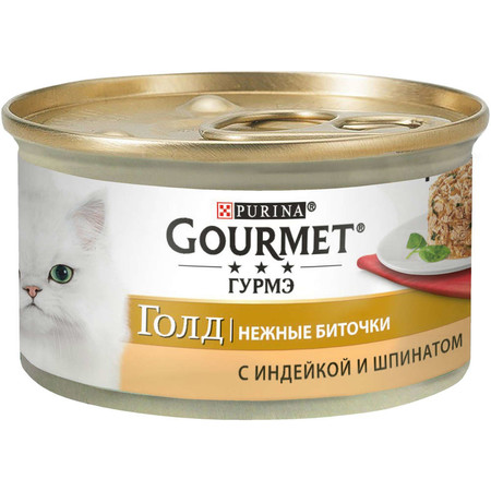19193c000 Консервы Gourmet Gold Нежные биточки для взрослых кошек с индейкой и шпинатом - 85 г