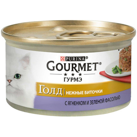 19195c000 Консервы Gourmet Gold Нежные биточки для взрослых кошек с ягненком и зеленой фасолью - 85 г