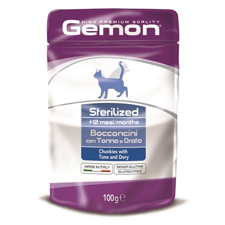 19225c000 Gemon Cat Pouch Sterilised паучи для стерилизованных кошек кусочки тунца с рыбой дори - 100 гр х 24 шт