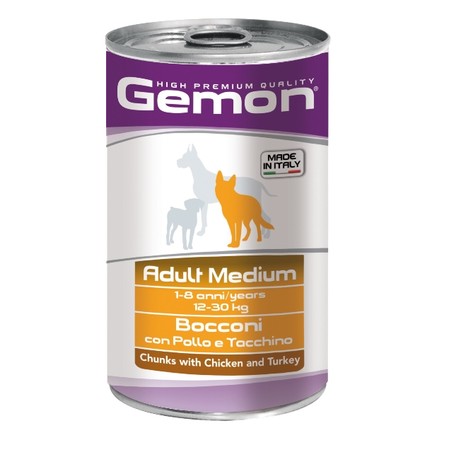 Gemon Dog Medium консервы для собак средних пород кусочки курицы с индейкой - 1250 гр х 12 шт