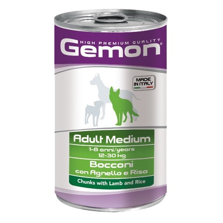 Gemon Dog Medium консервы для собак средних пород кусочки ягненка с рисом - 1250 гр х 12 шт