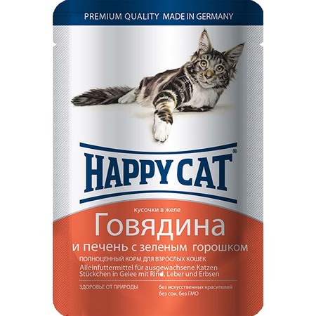 Паучи Happy Cat для взрослых кошек с говядиной и печенью - 100 г