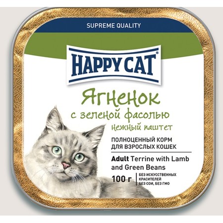 19328c000 Паштет Happy Cat для взрослых кошек с ягненком и фасолью - 100 г