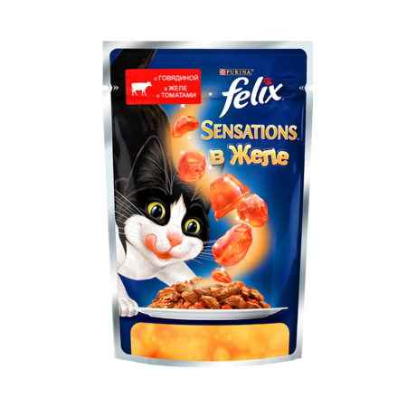 Паучи Felix Sensations для взрослых кошек с говядиной и томатом в желе - 85 г