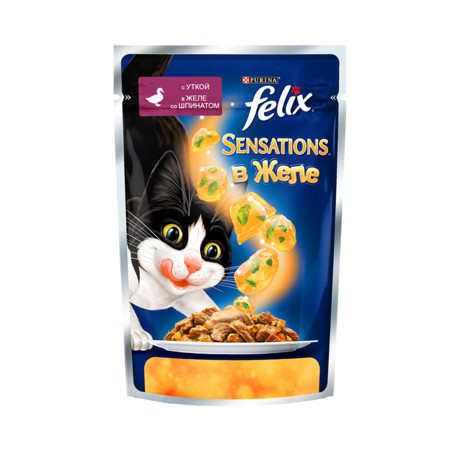 19355c000 Паучи Felix Sensations для взрослых кошек с уткой и шпинатом в желе - 85 г