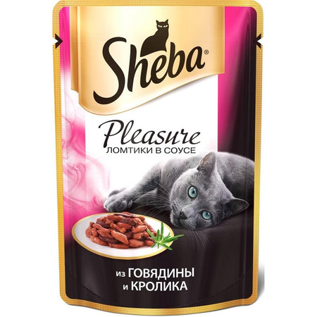 Sheba паучи в форме ломтиков говядины и кролика в соусе для взрослых кошек - 85 г