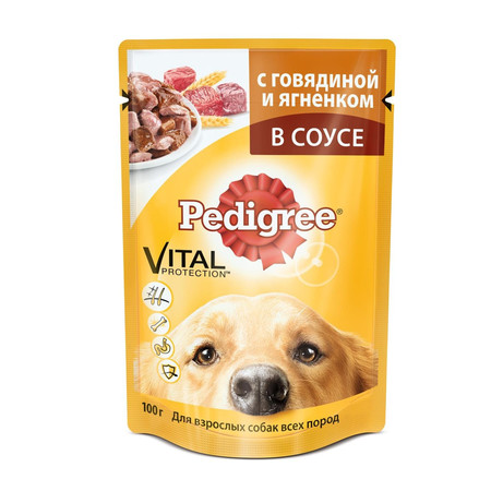 19378c000 Pedigree влажный корм в паучах с говядиной и ягненком в соусе для взрослых собак - 100 г