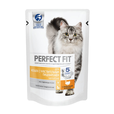 19562c000 Паучи Perfect Fit Sensitive для взрослых кошек с чувствительным пищеварением с индейкой в соусе - 85 г