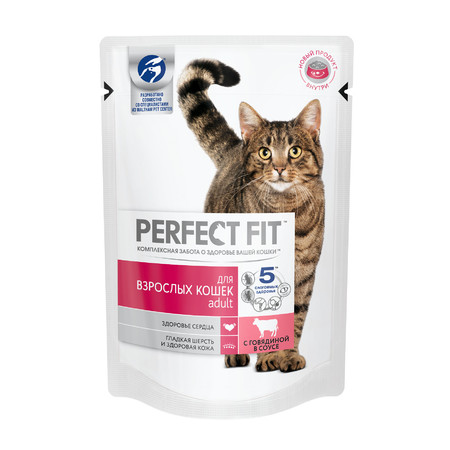 Паучи Perfect Fit Adult для взрослых кошек с говядиной в соусе - 85 г