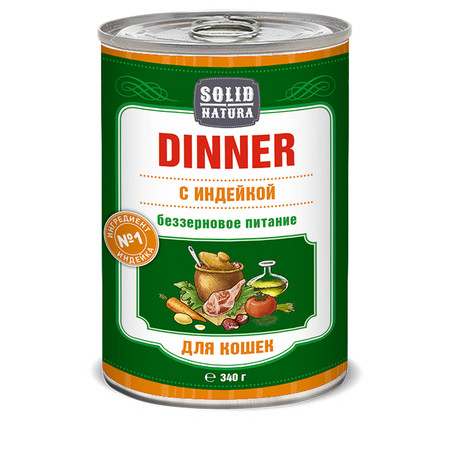 Solid Natura Dinner Индейка влажный корм для кошек в жестяной банке 340 г х 12 шт