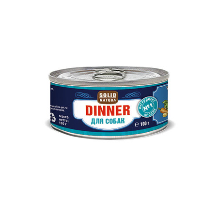Solid Natura Dinner Кролик влажный корм для собак в жестяной банке 100 г х 24 шт
