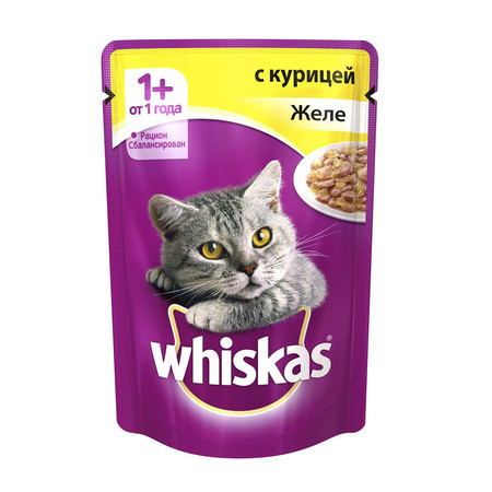19729c000 Whiskas паучи в форме желе с курицей для взрослых кошек от 1 года - 85 г