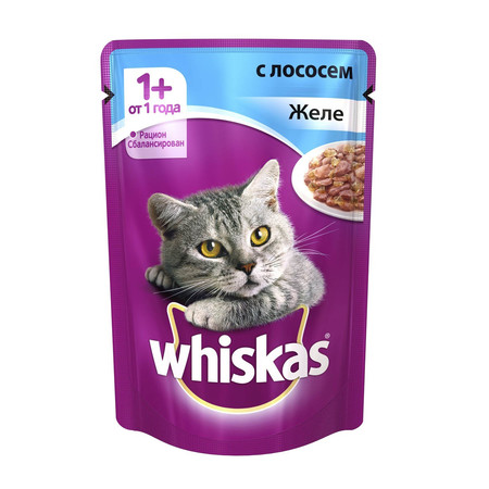 19730c000 Whiskas паучи в форме желе с лососем для взрослых кошек от 1 года - 85 г
