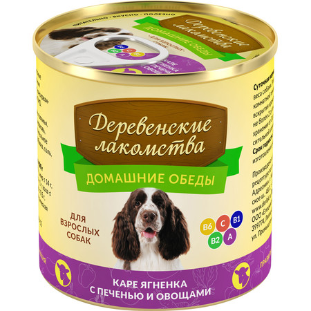 19880c000 Консервы для взрослых собак Деревенские лакомства Каре ягненка с печенью и овощами 240 гр х 4 шт