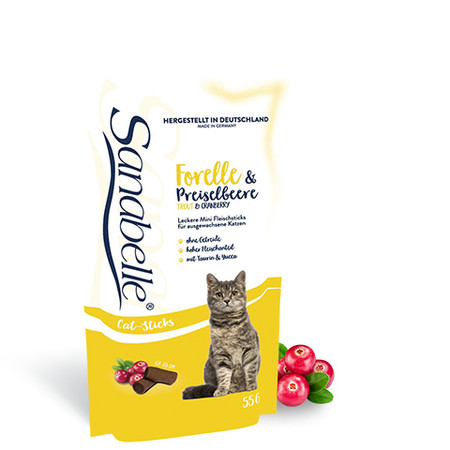 20438c000 Bosch Sanabelle Snack полувлажное лакомство для кошек для поддержания здоровья мочевыводящей системы с форелью и клюквой - 55 г
