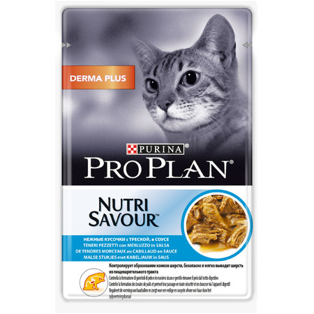 20481c000 Влажный корм Purina Pro Plan Nutri Savour в паучах для взрослых кошек с чувствительной кожей с треской - 85 г х 24 шт
