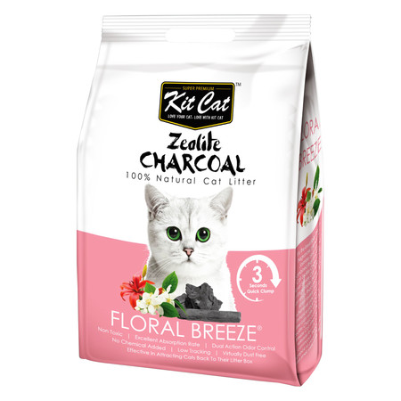 20484c000 Kit Cat Zeolite Charcoal Floral Breeze цеолитовый комкующийся наполнитель с ароматом цветов - 4 кг
