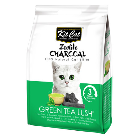 23109c000 Kit Cat Zeolite Charcoal Green Tea Lush цеолитовый комкующийся наполнитель с ароматом зеленого чая - 4 кг