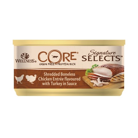 23492c000 Влажный корм Wellness Core для кошек с аппетитными кусочками куриного филе и индейки в соусе - 79 г