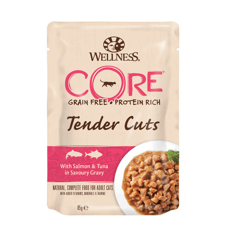23500c000 Влажный корм Wellness Core для кошек с нежными кусочками лосося и тунца в пикантном соусе в паучах - 85 г