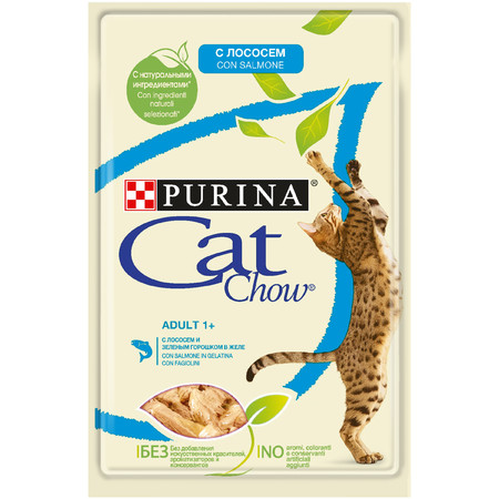 23773c000 Влажный корм Cat Chow Adult для взрослых кошек с лососем и зеленой фасолью в паучах - 85 г