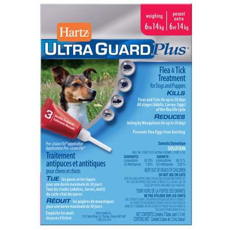 Капли Hartz Ultra Guard Plus инсектоакарицидные для собак и щенков весом от 6 до 14 кг - 3 пипетки по 1
