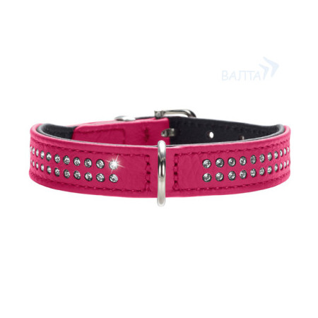 25466c000 Hunter ошейник для собак Diamond petit 27 (20-24 см) кожа 2 ряда страз розовый