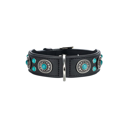 25470c000 Hunter ошейник для собак Sioux 55 (41-49 см) кожа черный фурнитура с имитацией бирюзы