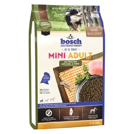 Сухой корм Bosch Mini Adult для взрослых собак мелких пород на основе мяса птицы и просо