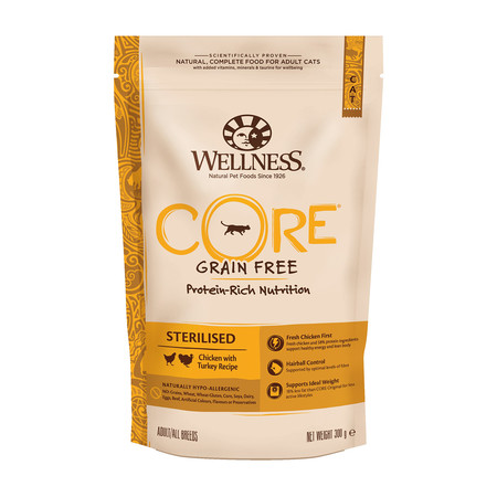 25906c000 Беззерновой cухой корм Wellness Core Sterilised для кастрированных котов и кошек с курицей и индейкой - 0
