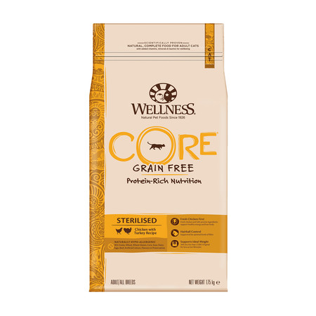 Беззерновой cухой корм Wellness Core Sterilised для кастрированных котов и кошек с курицей и индейкой - 1