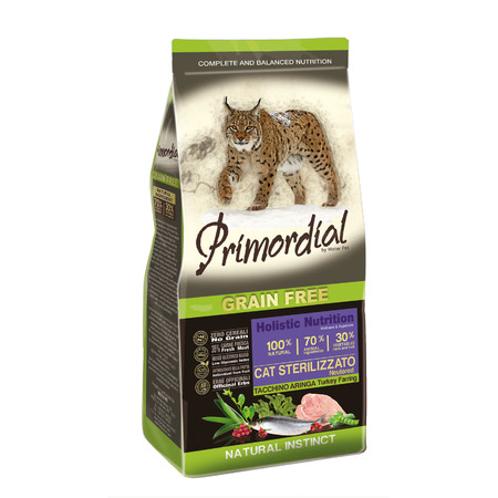 26053c000 Сухой беззерновой корм Primordial для стерилизованных кошек с индейкой и сельдью - 400 г