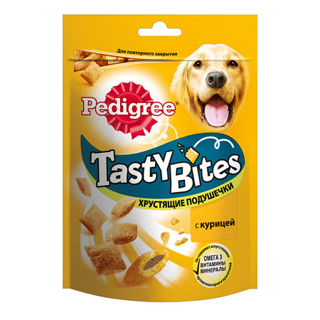 26101c000 Лакомство Pedigree Tasty Bites для собак в форме ароматных кусочков с курицей - 130 г