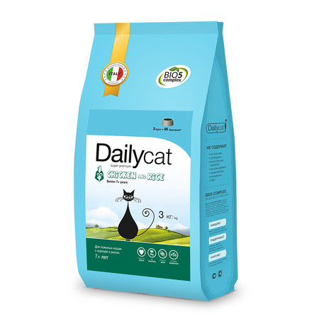 Сухой корм Dailycat Senior Chicken and Rice для пожилых кошек с курицей и рисом - 3 кг