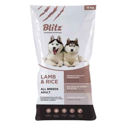 26356c000 Сухой корм Blitz Adult Lamb & Rice для взрослых собак с ягненком и рисом - 15 кг