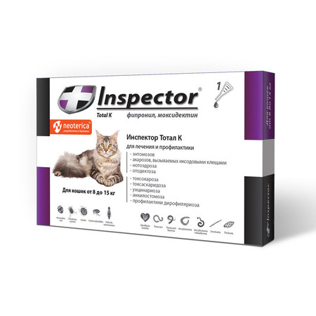 Inspector Тотал К капли для кошек от 8 до 15 кг от внешних и внутренних паразитов - 1 пипетка