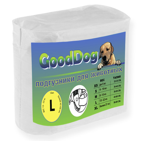 GoodDog подгузники для собак размер L 12 шт/уп 47*31