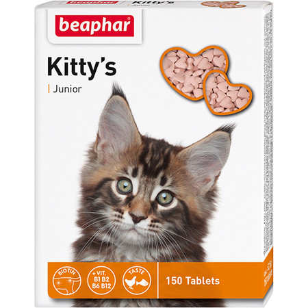 26762c000 Лакомство Beaphar Kitty`s Junior для котят витаминизированное сердечки - 150 таб