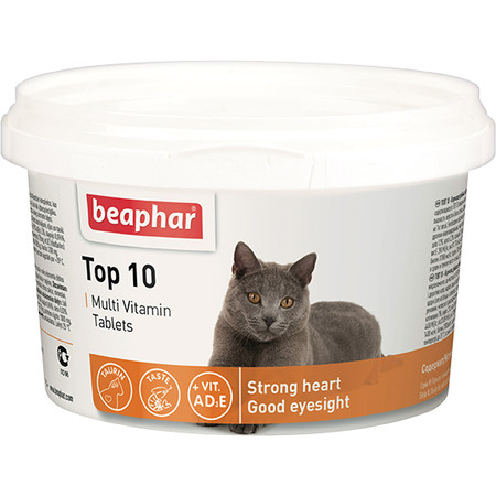 Мультивитамины Beaphar Top 10 для кошек с таурином и L-карнитином - 180 таблеток