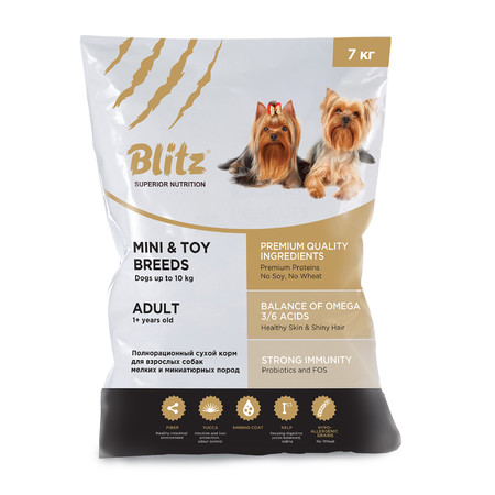 Сухой корм Blitz Adult Mini & Toy для взрослых собак миниатюрных и мелких пород с курицей