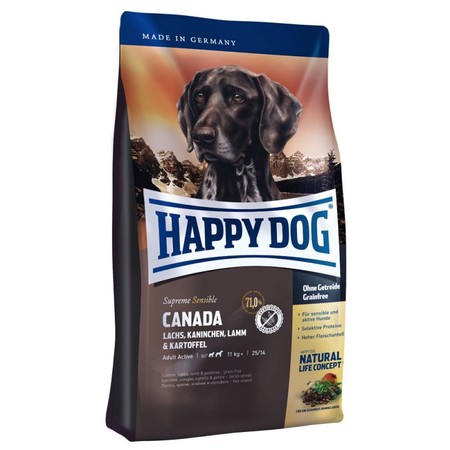 Сухой корм Happy Dog Supreme Sensible Canada для взрослых собак с чувствительным пищеварением и аллергией с лососем
