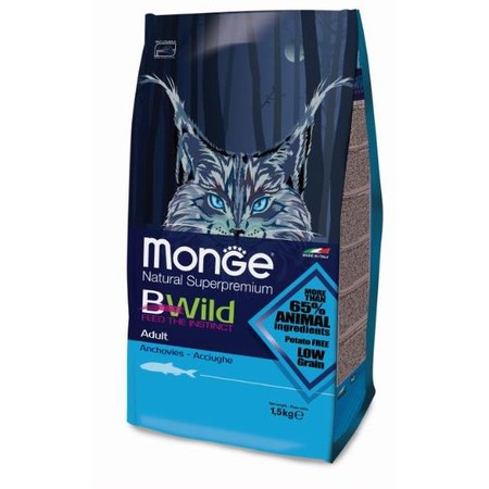 28022c000 Сухой корм Monge BWild Cat Anchovies для взрослых кошек с анчоусами - 1
